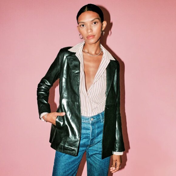 Reformation Veda Bowery Leather Blazer Black Size XS - Picture 2 of 14